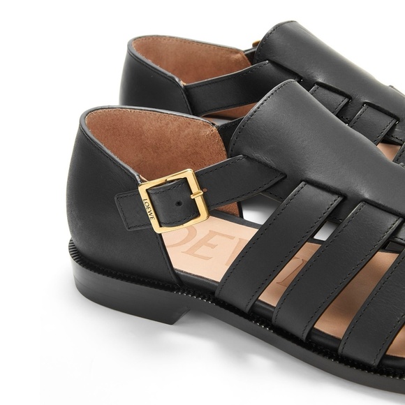 LOEWE Campo Fisherman Sandals in Black Calfskin Leather Size 39 - Picture 4 of 14